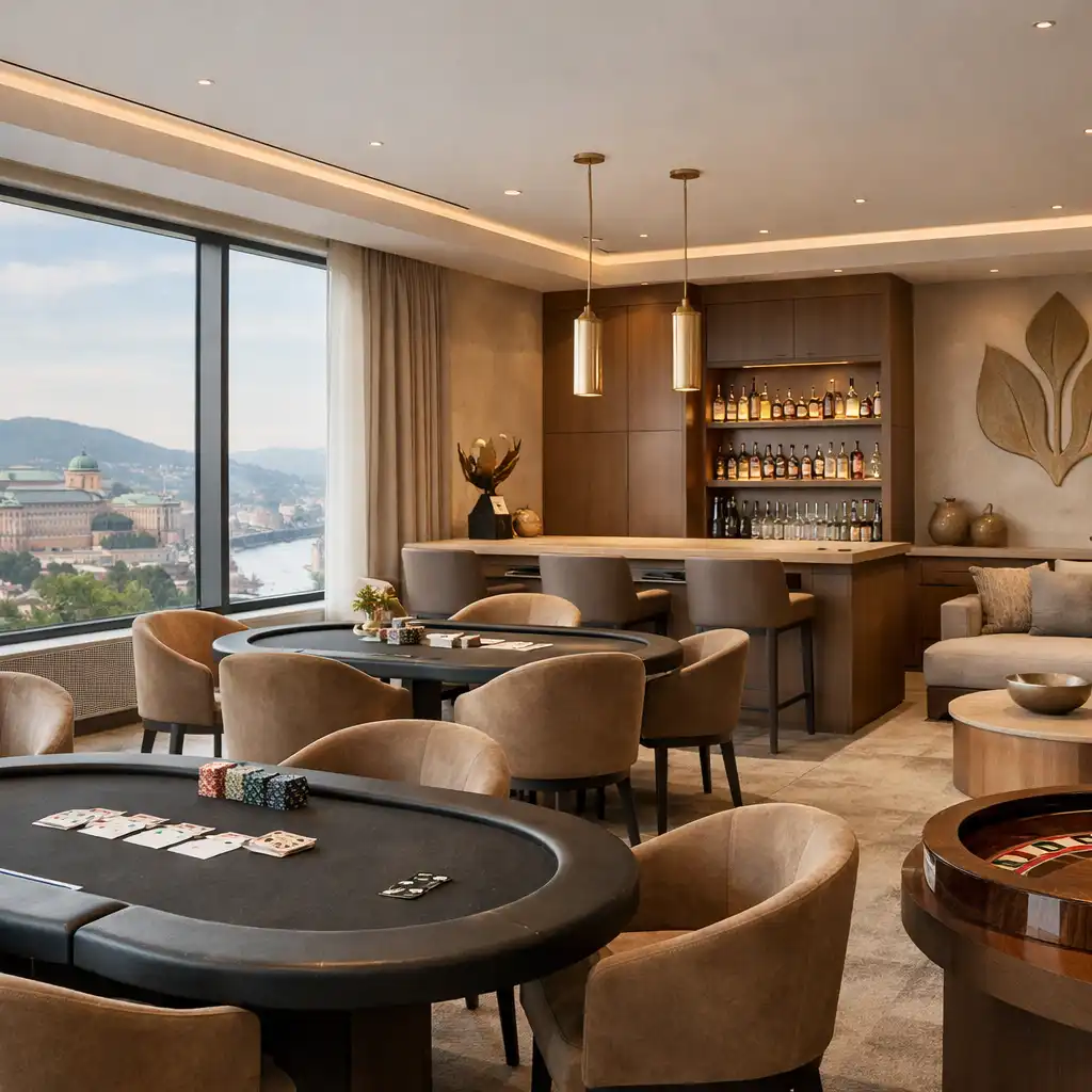 Varhegyo privát lounge: márványos asztalok, puha fények és intim, magyar ihletésű enteriőr
